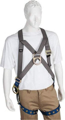 PRO-SAFE - 350 Lb Capacity, Size XXL, Full Body Cross-Over Safety Harness - Polyester, Front D-Ring, Side D-Ring, Tongue Buckle Leg Strap, Pass-Thru Chest Strap, Gray/Blue - Makers Industrial Supply