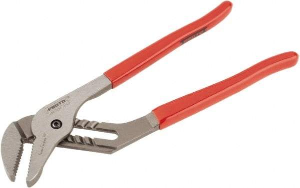 Proto - 12" OAL, 2-11/16" Max Capacity, 1-3/4" Jaw Length x 33/64" Jaw Width, 7 Position Gooseneck Tongue & Groove Pliers - Serrated Straight Jaws, Standard Head, Vinyl Handles - Makers Industrial Supply