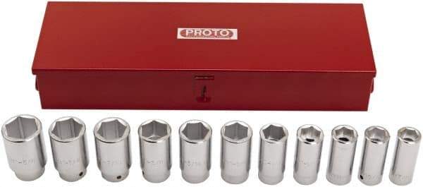 Proto - 11 Piece 3/4" Drive Deep Socket Set - 6 Points, 7/8 to 1-5/8", Inch Measurement Standard - Makers Industrial Supply