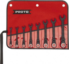 Proto - 8 Piece, 5/16" to 3/4", 12 Point Ratcheting Flex-Head Spline Wrench Set - Inch Measurement Standard, Black/Chrome Finish, Comes in Nylon Roll - Makers Industrial Supply