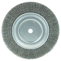 Weiler - Wheel Brushes; Outside Diameter (Inch): 8 ; Arbor Hole Thread Size: 1/4 ; Wire Type: Crimped Wire ; Fill Material: Steel ; Face Width (Inch): 5/8 ; Trim Length (Inch): 1-1/2 - Exact Industrial Supply