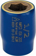 Ampco - 1/2", 3/8" Drive, Standard Hand Socket - 6 Points, 1-1/2" OAL, Aluminum Bronze - Makers Industrial Supply