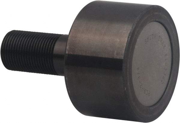 Accurate Bushing - 40mm Roller Diam x 30mm Width, 14mm Stud Diam x 40mm Length, Plain Stud Load Runner - Carbon Steel, 26mm Thread Length, M1.4 x 0.2 Thread, 70mm OAL, 12,200 N Dynamic Cap, 4,900 N Static Cap - Makers Industrial Supply