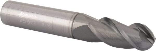 Accupro - 9/16" Diam, 1-1/4" LOC, 3 Flute Solid Carbide Ball End Mill - nACRo Finish, Single End, 3-1/2" OAL, 9/16" Shank Diam, Spiral Flute - Makers Industrial Supply