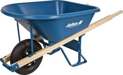 Jackson Professional Tools - 5.75 Cu Ft Capacity Wheelbarrow with 16" Pneumatic Wheel - Wood Handle, 59-1/4" Long x 29-1/2" Wide x 27-1/4" High, Blue - Makers Industrial Supply