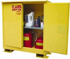 Securall Cabinets - 2 Door, 1 Shelf, Yellow Steel Standard Safety Cabinet for Flammable and Combustible Liquids - 48" High x 43" Wide x 18" Deep, Manual Closing Door, 3 Point Key Lock, 30 Gal Capacity - Makers Industrial Supply