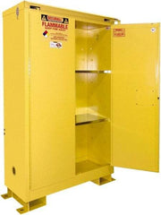 Securall Cabinets - 2 Door, 2 Shelf, Yellow Steel Standard Safety Cabinet for Flammable and Combustible Liquids - 71" High x 31" Wide x 31" Deep, Self Closing Door, 3 Point Key Lock, 60 Gal Capacity - Makers Industrial Supply