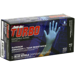 ‎63-332PF/XL Disposable Gloves - Ambi-Dex Turbo Disposable Nitrile - 5 mil Blue - Powder Free - Text Grip - Exact Industrial Supply