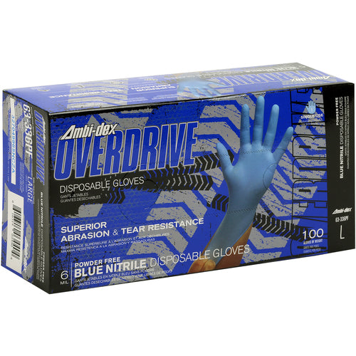 ‎63-336PF/S Disposable Gloves - Ambi-Dex Overdrive Disposable Nitrile - 6 mil Blue - Powder Free - Exact Industrial Supply