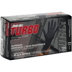 ‎63-732PF/M Disposable Gloves - Ambi-Dex Turbo Disposable Nitrile - 5 mil Black - Powder Free - Text Grip - Exact Industrial Supply