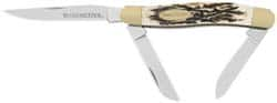 Winchester - 2-5/8" Blade, 6-13/32" OAL, Straight Stockman Knife - 3.9" Closed Length, Bone, 3 Blades, 3 Edges, 3 Blade Stockman with Jigged Bone Inlay Handle - Makers Industrial Supply