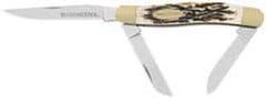 Winchester - 2-5/8" Blade, 6-13/32" OAL, Straight Stockman Knife - 3.9" Closed Length, Bone, 3 Blades, 3 Edges, 3 Blade Stockman with Jigged Bone Inlay Handle - Makers Industrial Supply