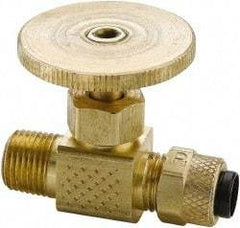 Parker - 1/4" Pipe, Inline Needle Valve - Poly-Tite x MNPTF Ends, Brass Valve, 150 Max psi - Makers Industrial Supply