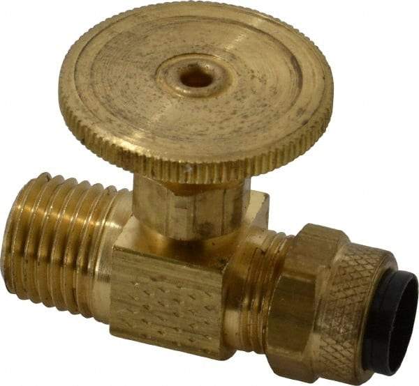 Parker - 3/8 x 1/4" Pipe, Inline Needle Valve - Poly-Tite x MNPTF Ends, Brass Valve, 150 Max psi - Makers Industrial Supply