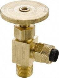 Parker - 1/4" Pipe, Angled Needle Valve - Poly-Tite x MNPTF Ends, Brass Valve, 150 Max psi - Makers Industrial Supply