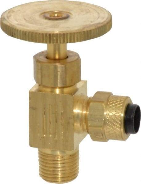 Parker - 1/4 x 1/8" Pipe, Angled Needle Valve - Poly-Tite x MNPTF Ends, Brass Valve, 150 Max psi - Makers Industrial Supply