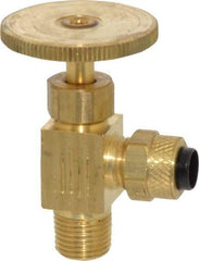 Parker - 1/4 x 1/8" Pipe, Angled Needle Valve - Poly-Tite x MNPTF Ends, Brass Valve, 150 Max psi - Makers Industrial Supply