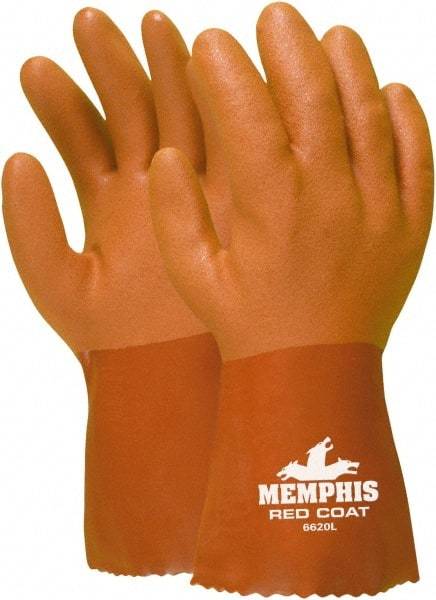 MCR Safety - Size L (9), 12" Long, 28 mil Thick, Supported, PVC Chemical Resistant Gloves - Textured Finish, Knit Lined, Red - Makers Industrial Supply