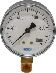 Wika - 2-1/2" Dial, 1/4 Thread, 0-1,000 Scale Range, Pressure Gauge - Lower Connection Mount, Accurate to 3-2-3% of Scale - Makers Industrial Supply