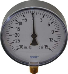 Wika - 4" Dial, 1/4 Thread, 30-0-15 Scale Range, Pressure Gauge - Lower Connection Mount, Accurate to 3-2-3% of Scale - Makers Industrial Supply