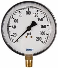 Wika - 4" Dial, 1/4 Thread, 0-200 Scale Range, Pressure Gauge - Lower Connection Mount, Accurate to 3-2-3% of Scale - Makers Industrial Supply