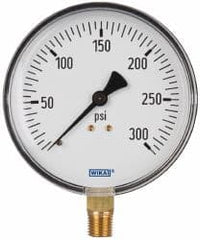 Wika - 4" Dial, 1/4 Thread, 0-300 Scale Range, Pressure Gauge - Lower Connection Mount, Accurate to 3-2-3% of Scale - Makers Industrial Supply