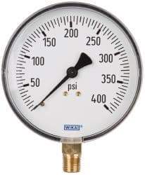 Wika - 4" Dial, 1/4 Thread, 0-400 Scale Range, Pressure Gauge - Lower Connection Mount, Accurate to 3-2-3% of Scale - Makers Industrial Supply