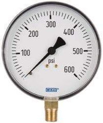 Wika - 4" Dial, 1/4 Thread, 0-600 Scale Range, Pressure Gauge - Lower Connection Mount, Accurate to 3-2-3% of Scale - Makers Industrial Supply