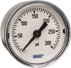 Wika - 1-1/2" Dial, 1/8 Thread, 0-300 Scale Range, Pressure Gauge - Center Back Connection Mount, Accurate to 3-2-3% of Scale - Makers Industrial Supply