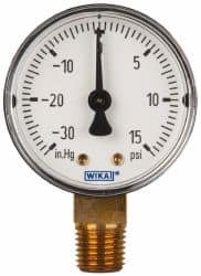 Wika - 2" Dial, 1/4 Thread, 30-0-15 Scale Range, Pressure Gauge - Lower Connection Mount, Accurate to 3-2-3% of Scale - Makers Industrial Supply