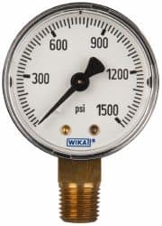 Wika - 2" Dial, 1/4 Thread, 0-1,500 Scale Range, Pressure Gauge - Lower Connection Mount, Accurate to 3-2-3% of Scale - Makers Industrial Supply