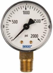 Wika - 2" Dial, 1/4 Thread, 0-2,000 Scale Range, Pressure Gauge - Lower Connection Mount, Accurate to 3-2-3% of Scale - Makers Industrial Supply