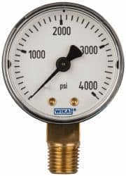 Wika - 2" Dial, 1/4 Thread, 0-4,000 Scale Range, Pressure Gauge - Lower Connection Mount, Accurate to 3-2-3% of Scale - Makers Industrial Supply