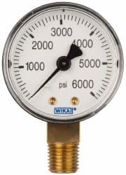 Wika - 2" Dial, 1/4 Thread, 0-6,000 Scale Range, Pressure Gauge - Lower Connection Mount, Accurate to 3-2-3% of Scale - Makers Industrial Supply