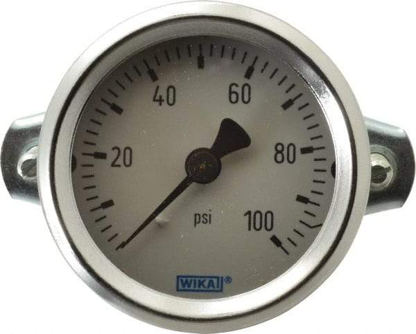 Wika - 2" Dial, 1/4 Thread, 0-100 Scale Range, Pressure Gauge - U-Clamp Panel Mount, Center Back Connection Mount, Accurate to 3-2-3% of Scale - Makers Industrial Supply