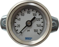 Wika - 1-1/2" Dial, 1/8 Thread, 0-160 Scale Range, Pressure Gauge - U-Clamp Panel Mount, Center Back Connection Mount, Accurate to 3-2-3% of Scale - Makers Industrial Supply