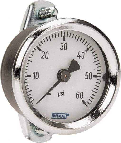 Wika - 2" Dial, 1/4 Thread, 0-60 Scale Range, Pressure Gauge - U-Clamp Panel Mount, Center Back Connection Mount, Accurate to 3-2-3% of Scale - Makers Industrial Supply