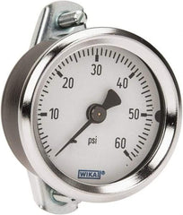 Wika - 2" Dial, 1/4 Thread, 0-60 Scale Range, Pressure Gauge - U-Clamp Panel Mount, Center Back Connection Mount, Accurate to 3-2-3% of Scale - Makers Industrial Supply