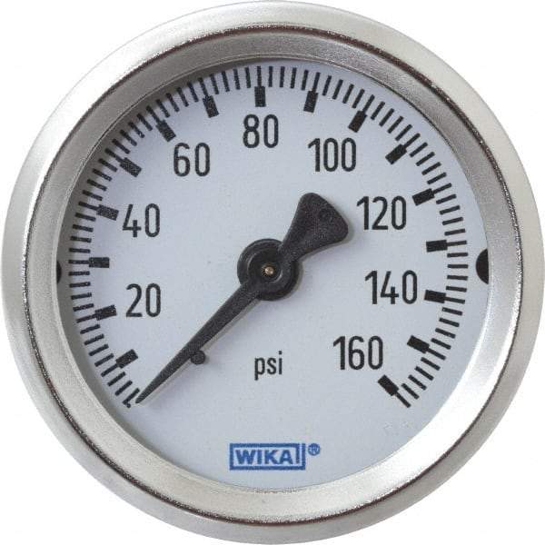 Wika - 2" Dial, 1/4 Thread, 0-160 Scale Range, Pressure Gauge - U-Clamp Panel Mount, Center Back Connection Mount, Accurate to 3-2-3% of Scale - Makers Industrial Supply