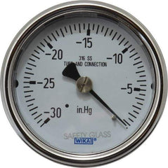 Wika - 2-1/2" Dial, 1/4 Thread, 30-0 Scale Range, Pressure Gauge - Center Back Connection Mount, Accurate to 2-1-2% of Scale - Makers Industrial Supply