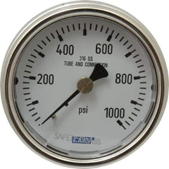 Wika - 2-1/2" Dial, 1/4 Thread, 0-1,000 Scale Range, Pressure Gauge - Center Back Connection Mount, Accurate to 2-1-2% of Scale - Makers Industrial Supply