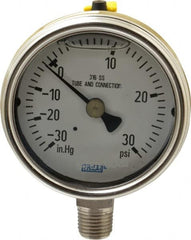 Wika - 2-1/2" Dial, 1/4 Thread, 30-0-30 Scale Range, Pressure Gauge - Lower Connection Mount, Accurate to 2-1-2% of Scale - Makers Industrial Supply