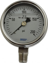 Wika - 2-1/2" Dial, 1/4 Thread, 0-200 Scale Range, Pressure Gauge - Lower Connection Mount, Accurate to 2-1-2% of Scale - Makers Industrial Supply