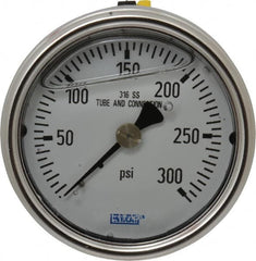 Wika - 2-1/2" Dial, 1/4 Thread, 0-300 Scale Range, Pressure Gauge - Center Back Connection Mount, Accurate to 2-1-2% of Scale - Makers Industrial Supply