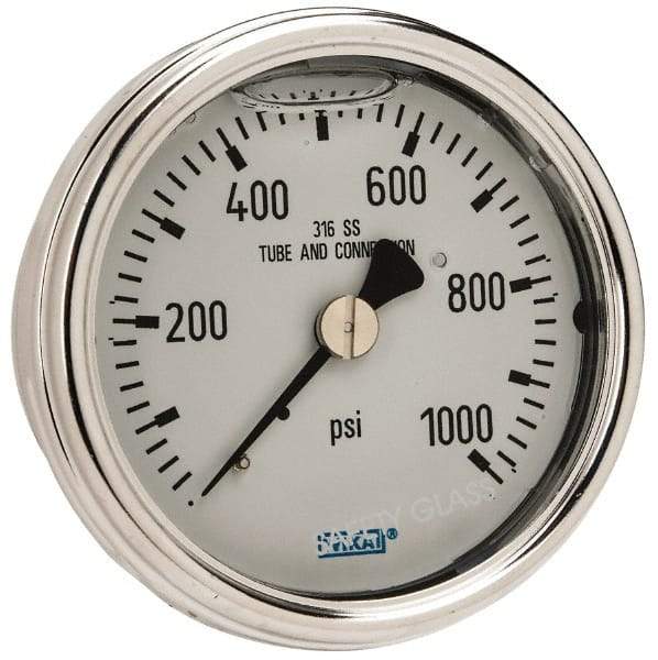 Wika - 2-1/2" Dial, 1/4 Thread, 0-1,000 Scale Range, Pressure Gauge - Center Back Connection Mount, Accurate to 2-1-2% of Scale - Makers Industrial Supply