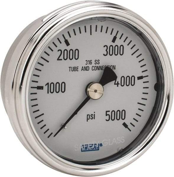 Wika - 2-1/2" Dial, 1/4 Thread, 0-5,000 Scale Range, Pressure Gauge - Center Back Connection Mount, Accurate to 2-1-2% of Scale - Makers Industrial Supply