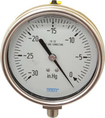 Wika - 4" Dial, 1/4 Thread, 30-0 Scale Range, Pressure Gauge - Lower Connection Mount, Accurate to 1% of Scale - Makers Industrial Supply