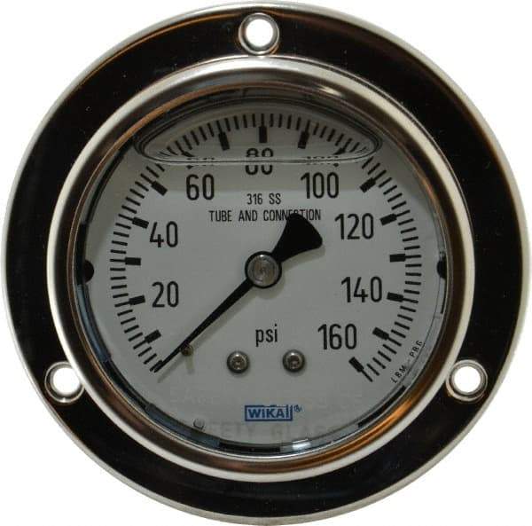 Wika - 2-1/2" Dial, 1/4 Thread, 0-160 Scale Range, Pressure Gauge - Lower Back Connection Mount, Accurate to 2-1-2% of Scale - Makers Industrial Supply