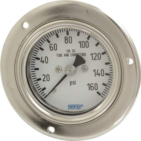 Wika - 2-1/2" Dial, 1/4 Thread, 0-160 Scale Range, Pressure Gauge - Lower Back Connection Mount, Accurate to 2-1-2% of Scale - Makers Industrial Supply