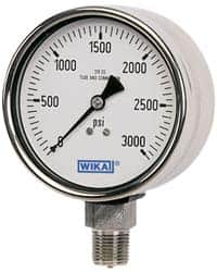 Wika - 2-1/2" Dial, 1/4 Thread, 0-10,000 Scale Range, Pressure Gauge - Lower Connection Mount, Accurate to 2-1-2% of Scale - Makers Industrial Supply